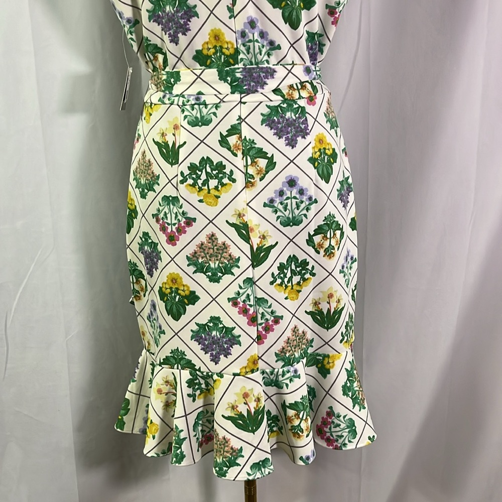 NWT Melonie T Floral Lattice Print Sleeveless High Neck Ruffle Hem Dress - Picture 13 of 16